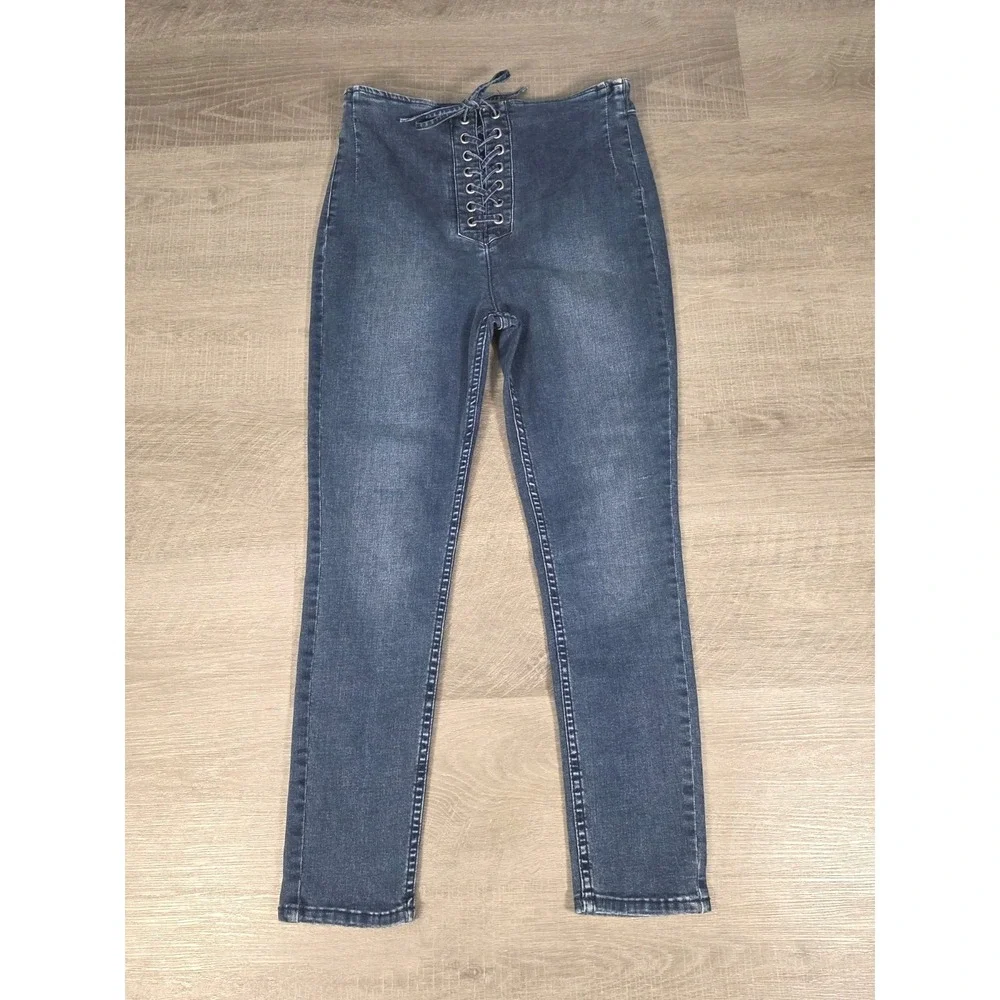 Free People Jeans Womens 30 Blue Denim‎ High Rise Tie Closure Stretch 30